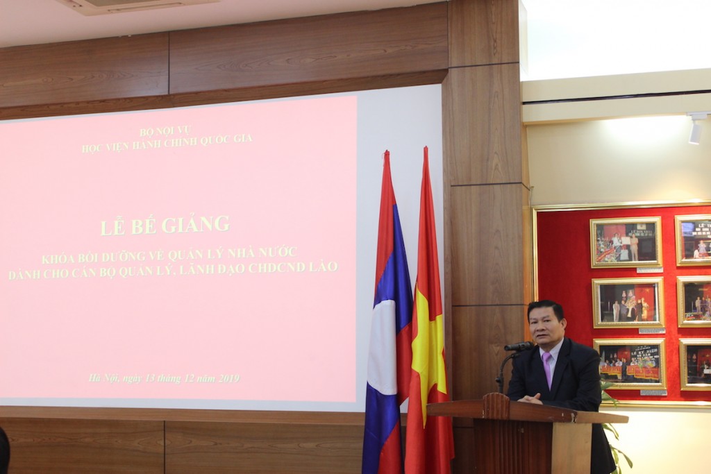 Mr.Khamsing Duangvandy – Political Counselor, Political Counselor, Lao Embassy to Vietnam delivering a speech